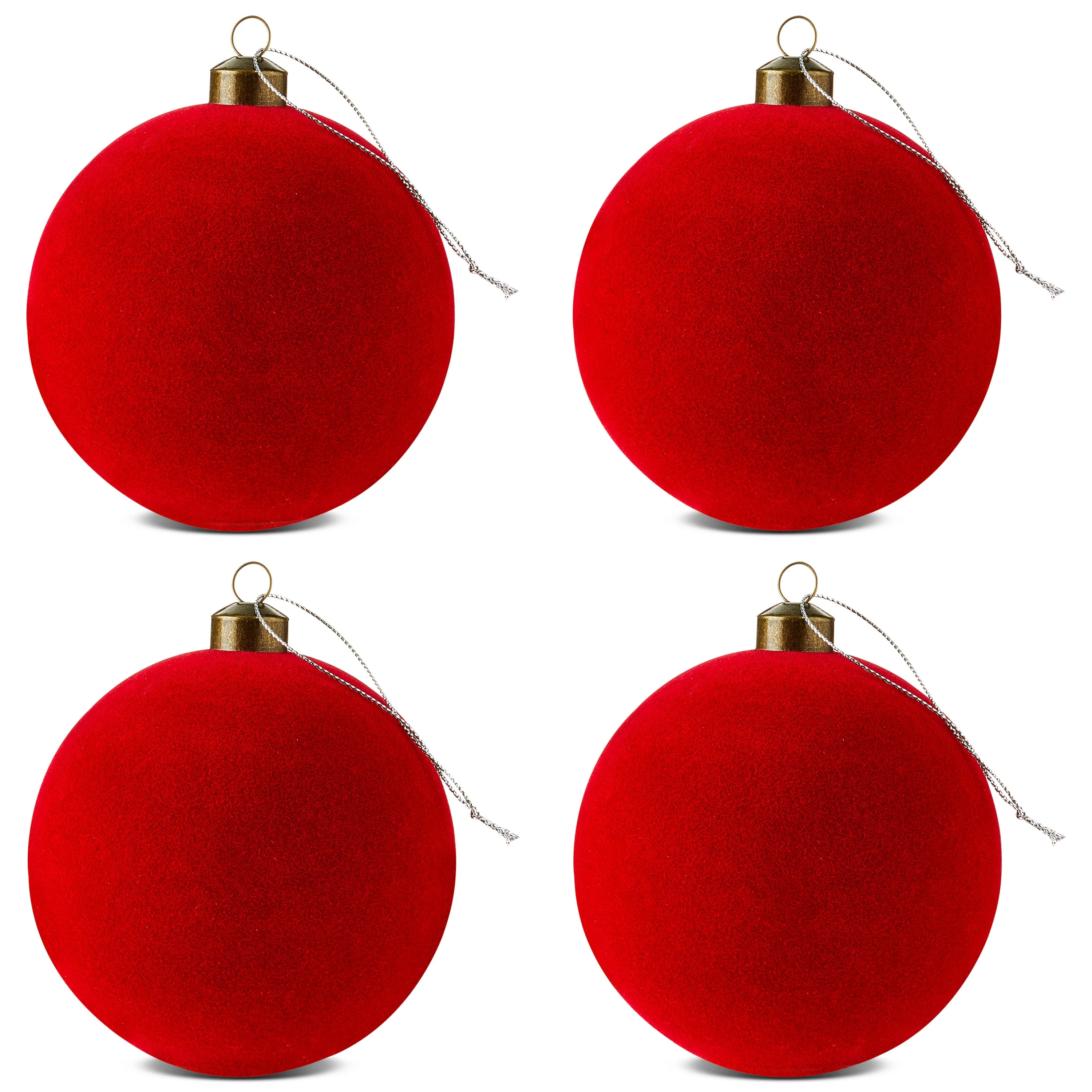 4 Count Red Velvet-Feel Ball Christmas Ornaments, 4.5", by Holiday Time - Walmart.com | Walmart (US)