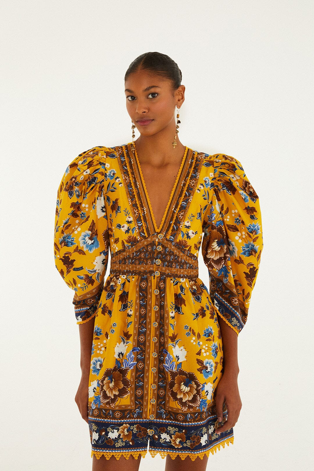 Yellow Flowering Garden Tree Mini Dress, FLOWERING GARDEN TREE YELLOW / S | FarmRio (US)