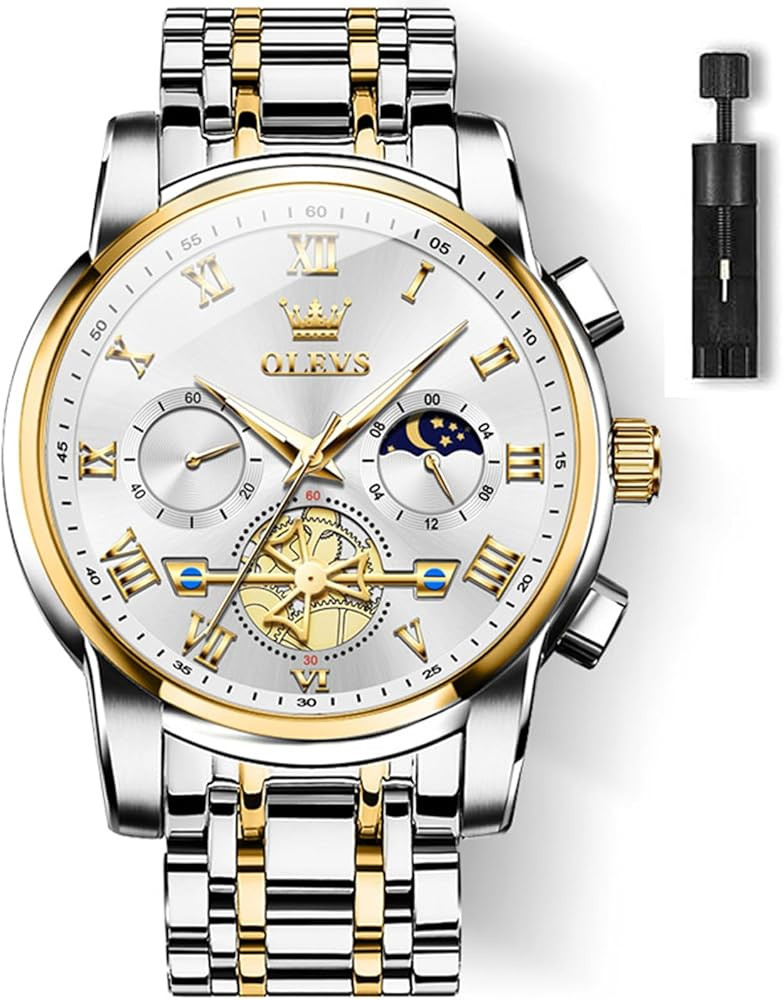 OLEVS Watches for Men with Date Luxury Big Face Waterproof Mens Wristwatch Analog Dress Two Tone ... | Amazon (US)