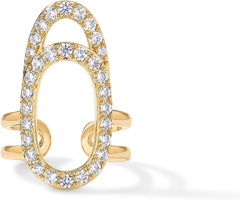 PAVOI 14K Gold Plated Manicure Nail Ring for Women | Adjustable Unique Fashion Statement Ring | Amazon (US)