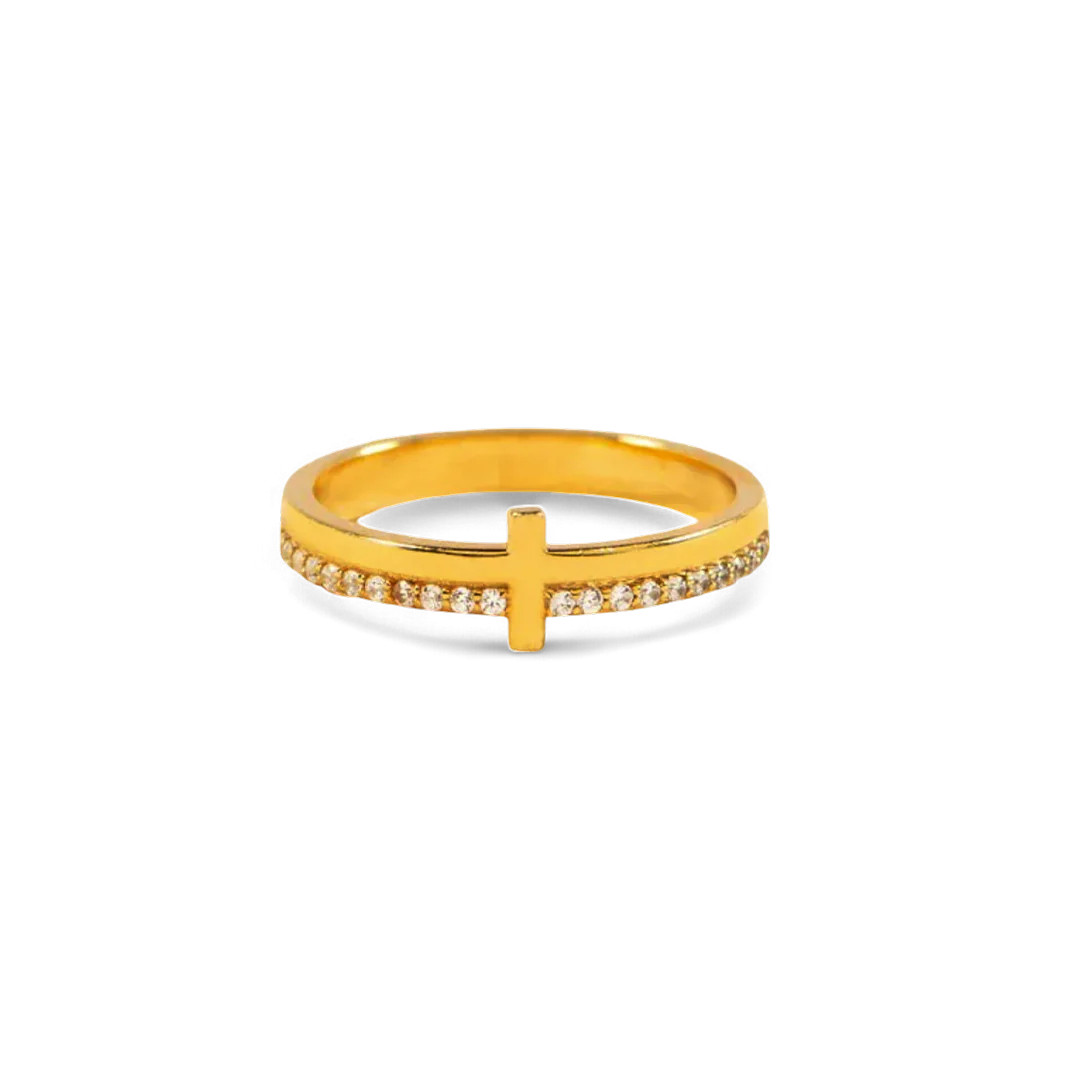 Let God Be In Control Golden Cross Ring | Mint & Lily