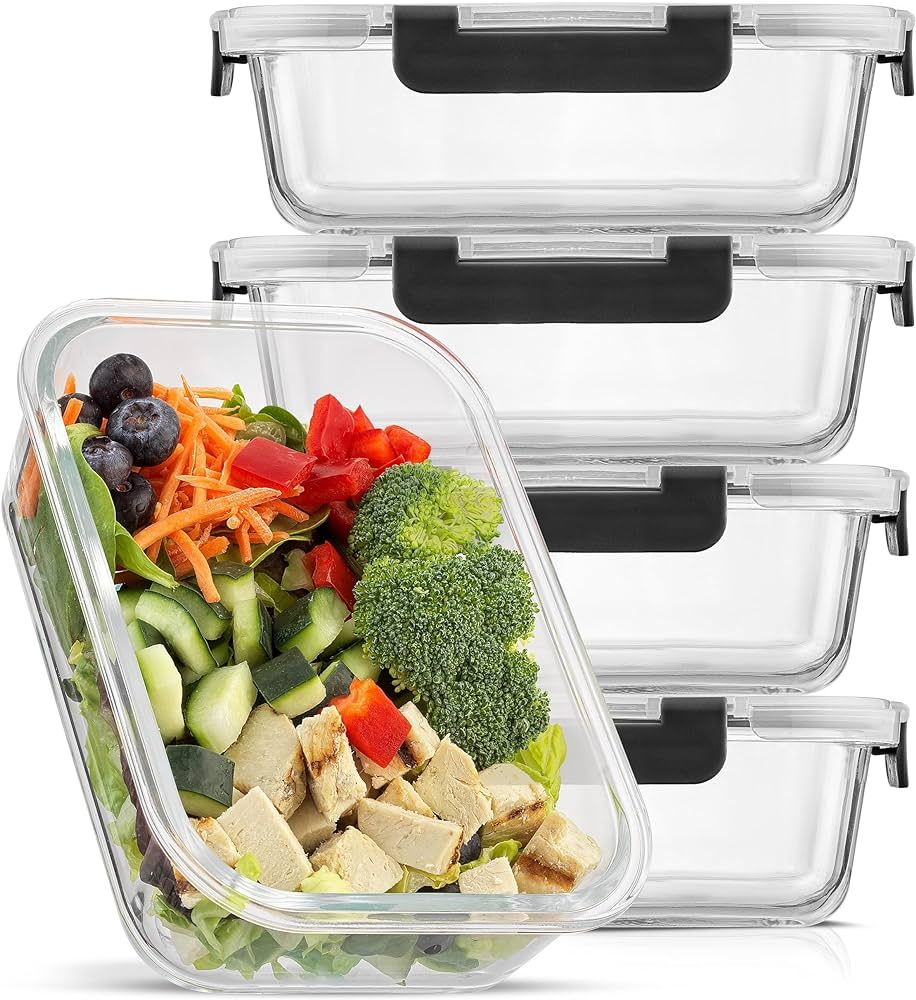 JoyJolt Glass Food Storage Containers with Lids. 5 Pack Glass Meal Prep Containers Reusable 35oz ... | Amazon (US)