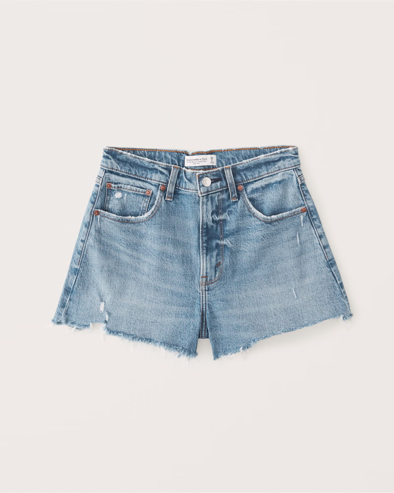 Women's Curve Love 90s High Rise Cutoff Shorts | Women's Bottoms | Abercrombie.com | Abercrombie & Fitch (US)
