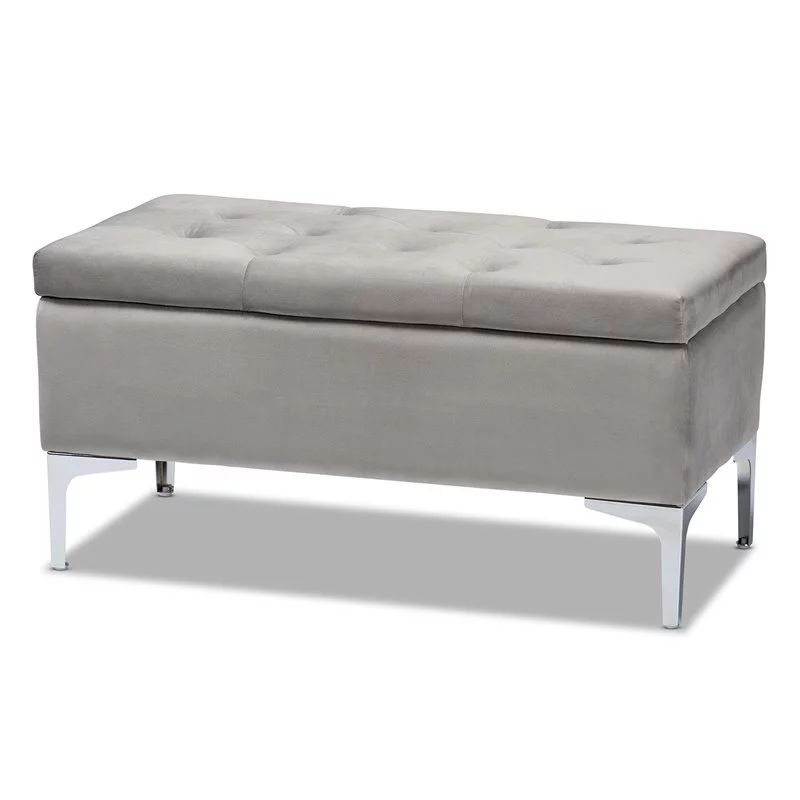Mabel Modern and Contemporary Transitional Grey Velvet Fabric Upholstered Silver Finished Storage... | Walmart (US)