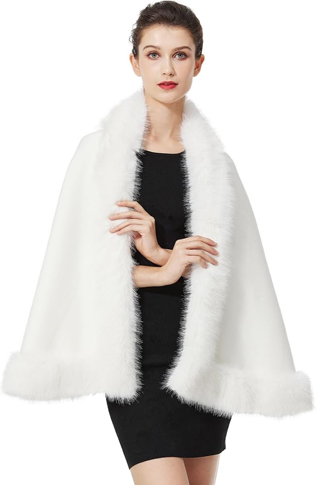 BEAUTELICATE Faux Fur Shawl Wrap Stole Shrug Bridal Winter Wedding with Hook | Amazon (US)