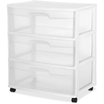 Sterilite Wide 3 Drawer Rolling Storage Cart Container with Casters For Bedroom, Dorm. and Kitche... | Target