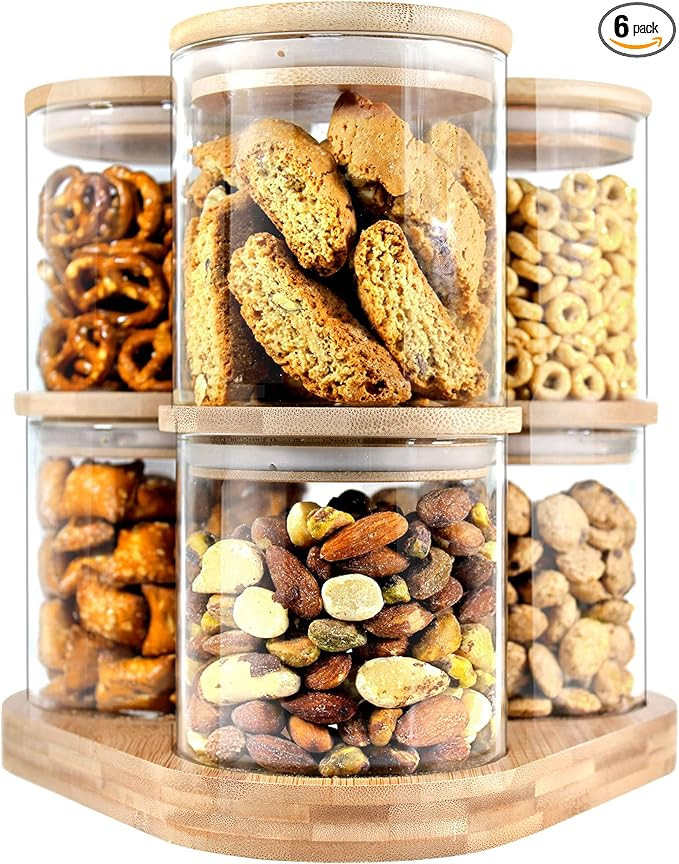 Glass Jars with Bamboo Lids with Bamboo Tray, Glass Food Jars and Canisters Sets (6 of 16oz with ... | Amazon (US)