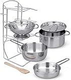 Click N' Play Stainless Steel Cookware Pots and Pans with Pot Rack Organizer and Cooking Utensil Pre | Amazon (US)