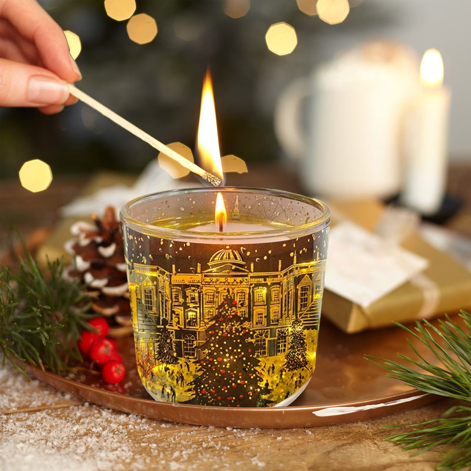 Hometravel Christmas Scented Candle Gift, Glass Jar with Light Sensor and Heat Reactive Wax, London Street Design for Home, Xmas Tree, Women's Present - Walmart.com | Walmart (US)