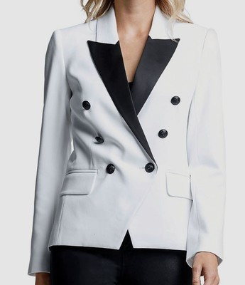 $650 L'Agence Women's White Kenzie Contrast Lapel Blazer Coat Jacket Size 6 | eBay US