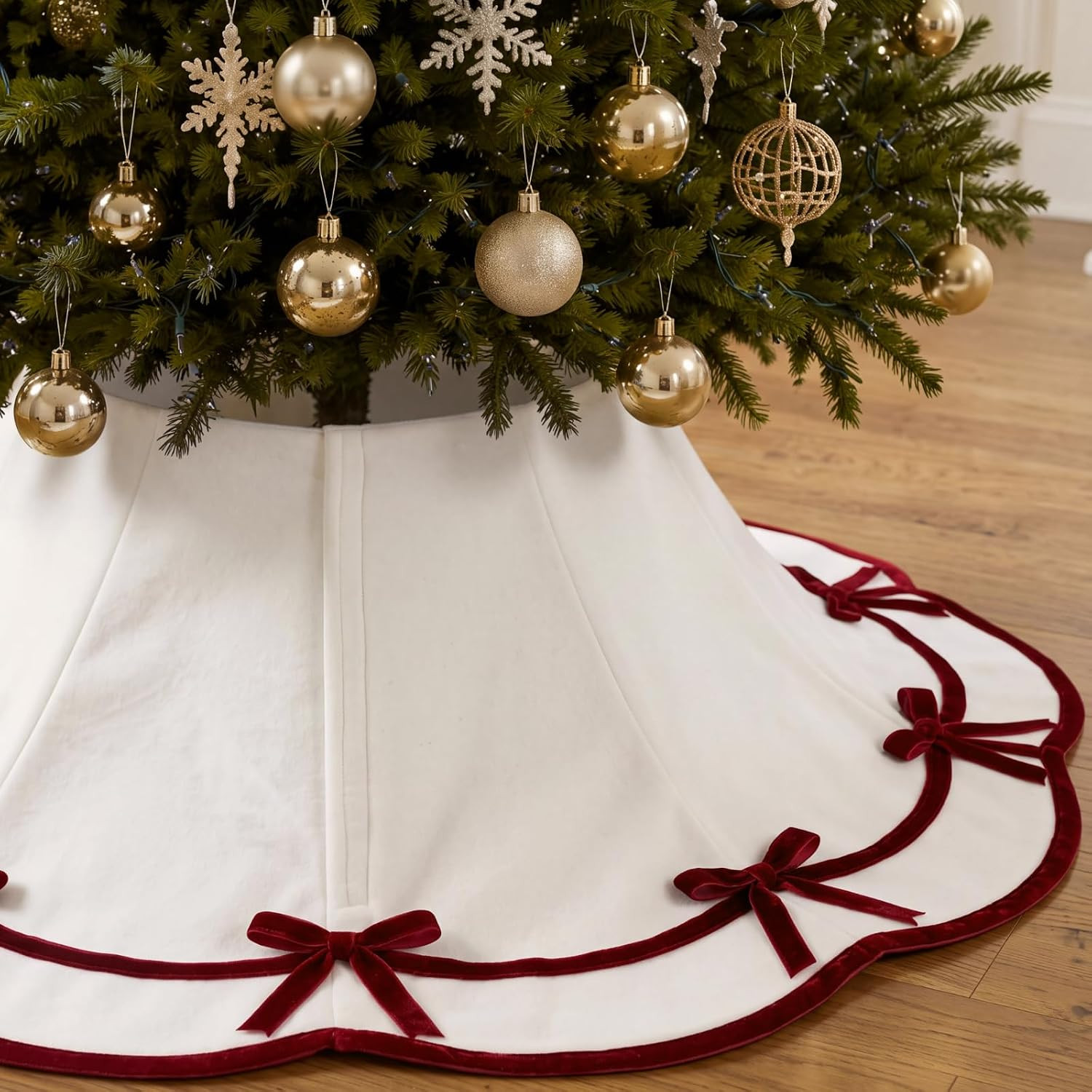 37.4" Velvet Christmas Tree Collar for 4-7ft Trees, Ivory | Amazon (US)