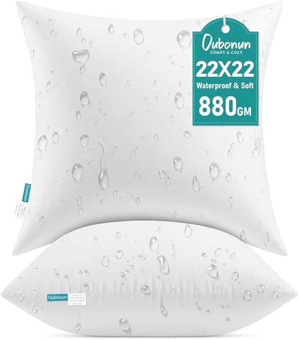 Oubonun 22x22 Waterproof Outdoor Pillow Inserts – Set of 2 Soft & Fluffy, Water Resistant Throw... | Amazon (US)