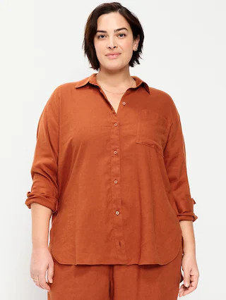 Linen-Blend Loose Button-Down Shirt | Old Navy (US)
