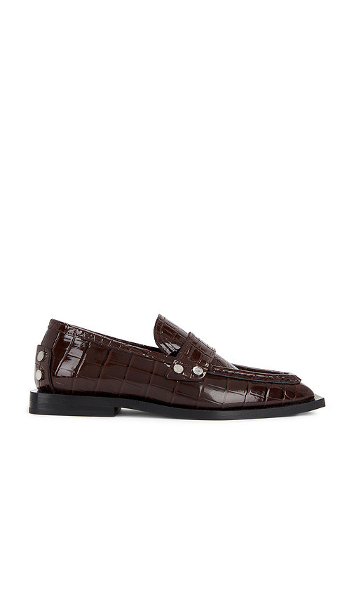 Ganni Studs Square Shiny Croco Loafer in Chocolate. Size 40. Also in 38. | Revolve Clothing (Global)
