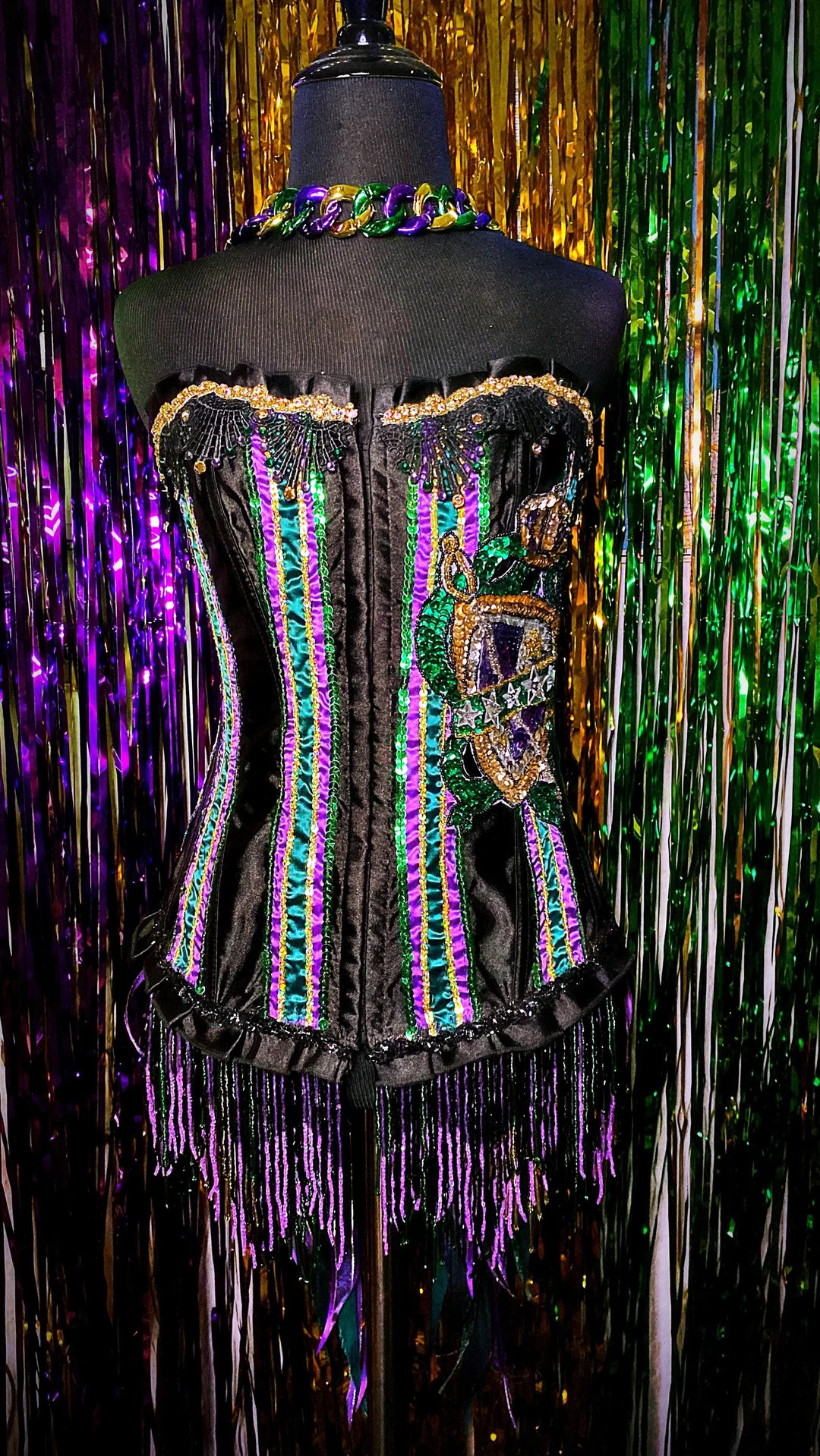 Fabulous Mardi Gras themed corset.  Size large Vaudeville burlesque show girl inspired Mardi Gras... | Etsy (US)
