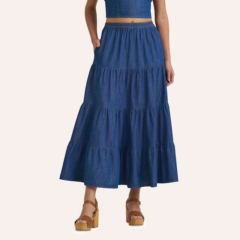 Wrangler Retro Women's Denim Tiered Maxi Skirt | Cavender's