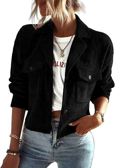 Kwoki Women's Corduroy Jackets Casual Long Sleeve Button Down Shirt Jacket Shacket Fashion Trendy... | Amazon (US)