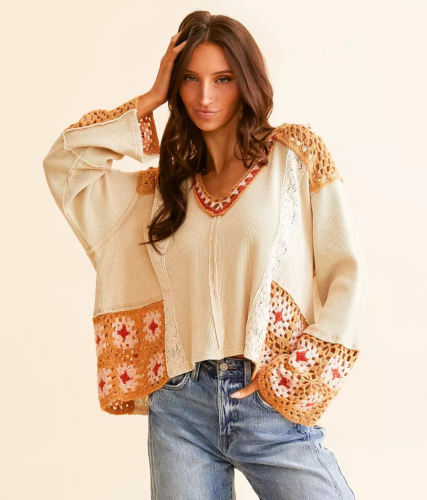 Pieced Crochet Hoodie | Buckle