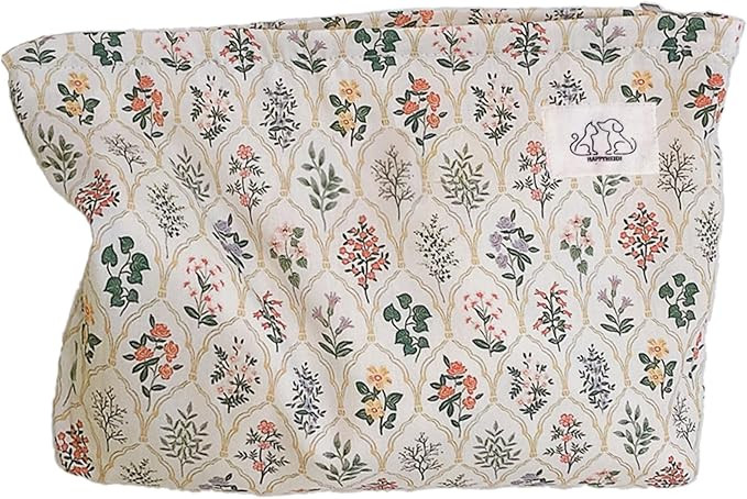 HAPPYHEIDI Women Floral Cotton Travel Makeup Bag Zipper Pouch for Cosmetics, Purse Accessory Orga... | Amazon (US)