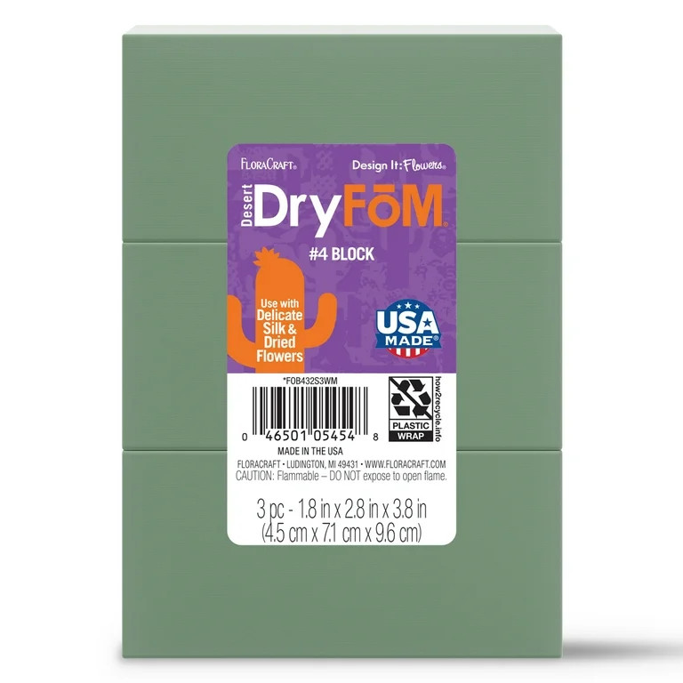 FloraCraft Floral Desert DryFōM 3 Piece Block 1.8 inch x 2.8 inch x 3.8 inch Green | Walmart (US)