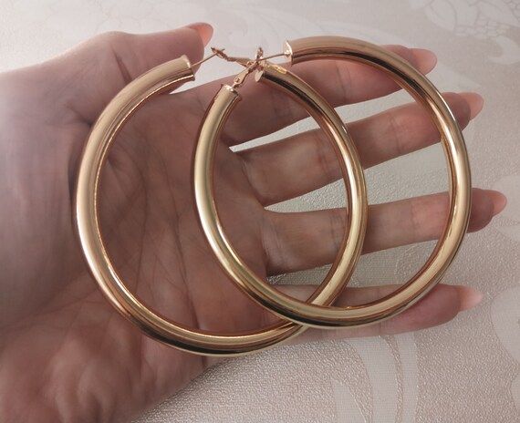 Huge big gold tone chunky  thick hollow tube round metal hoop | Etsy | Etsy (US)