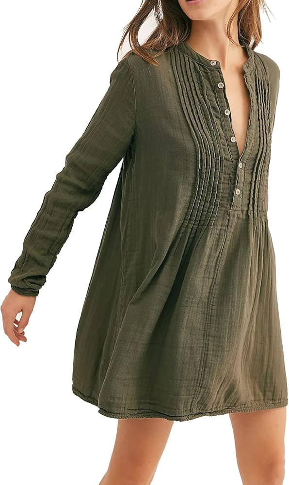 R.Vivimos Women's Tunic Dress Fall Cotton Button Down Long Sleeves Casual Mini Shirt Dress | Amazon (US)