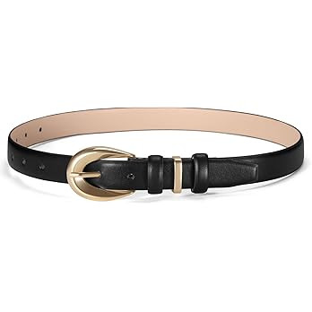 Women Skinny Leather Belts for Jeans Dress Fashion Ladies Faux Belt with Gold Buckle | Amazon (US)