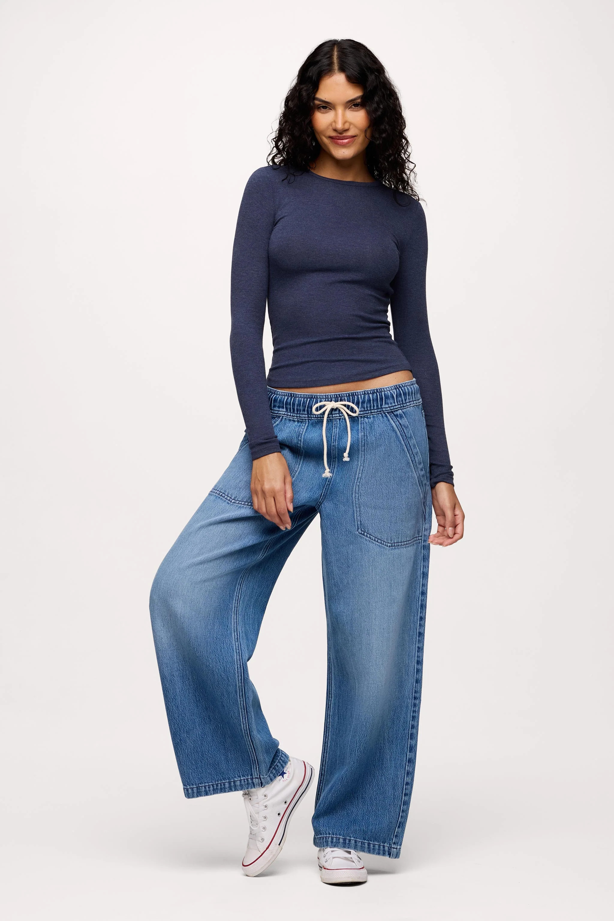 Slinky Rib Long Sleeve Shirt | White | Nuuds US