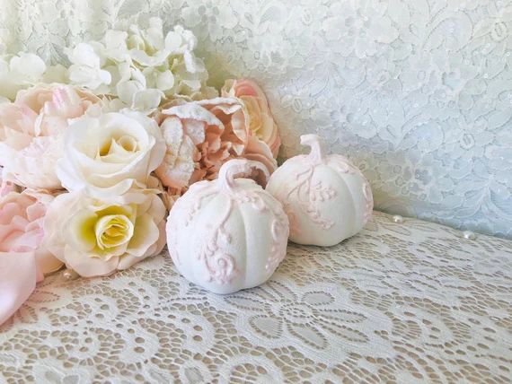 Shabby Chic Pink and White Pumpkins, Shabby Pink Glitter Pumpkins, Pink Pumpkins, White Pumpkins,... | Etsy (US)