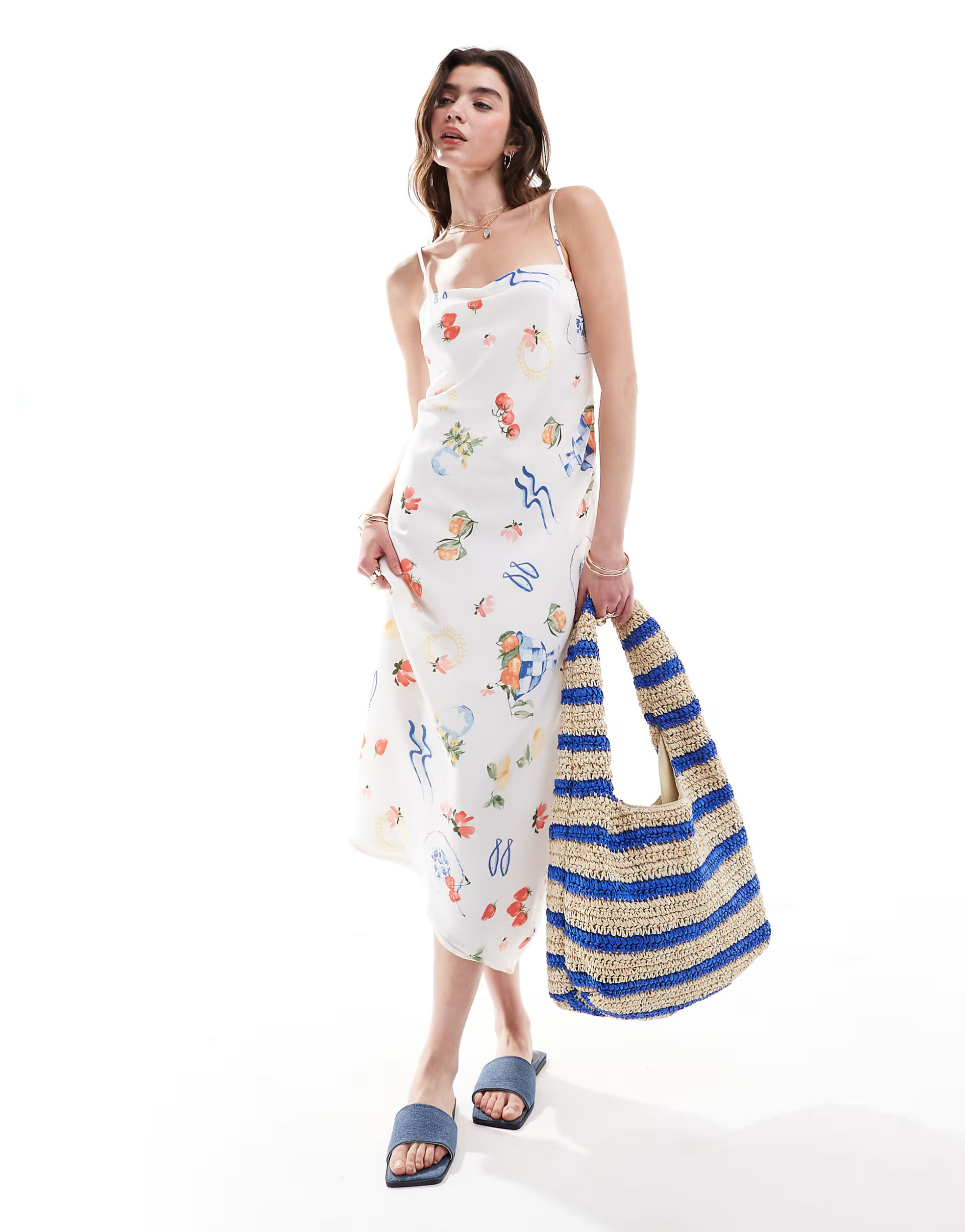 Abercrombie & Fitch maxi dress  in white with picnic print in white | ASOS (Global)