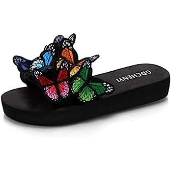 MIOKE Summer Flat Slide Sandals For Womens Butterfly Platform Low Heel Comfy Nonslip Casual Beach... | Amazon (US)