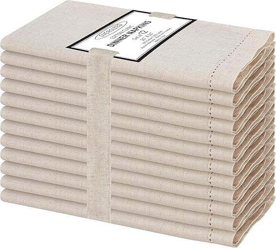 Cotton Clinic 12 Pack Hemstitched Cloth Dinner Napkins Oversized 20x20, Linen Cotton Fabric Tailo... | Amazon (US)