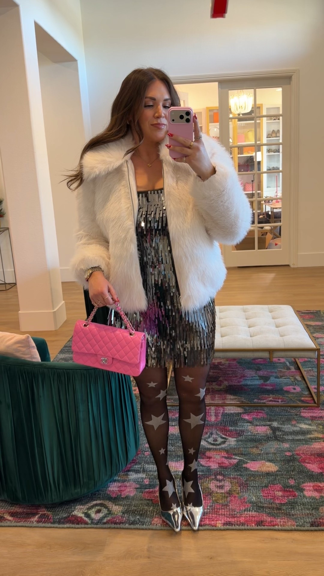curvy midsize NYE look! wearing size large in strapless silver sequin skort dress and size large in cream faux fur jacket 

#LTKFindsUnder100 #LTKMidsize #LTKHoliday