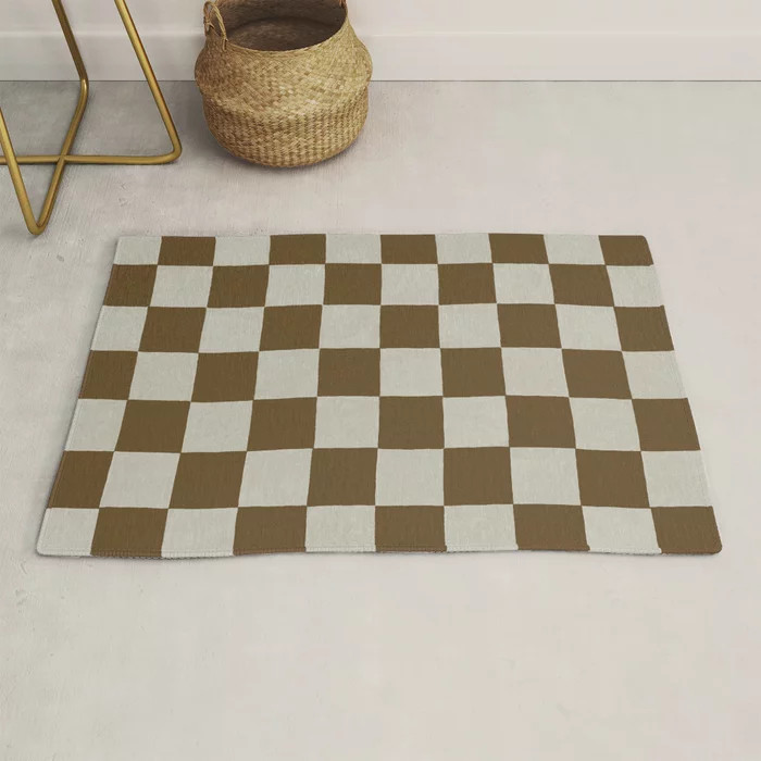 checkerboard hand-painted-leather brown Rug | Society6