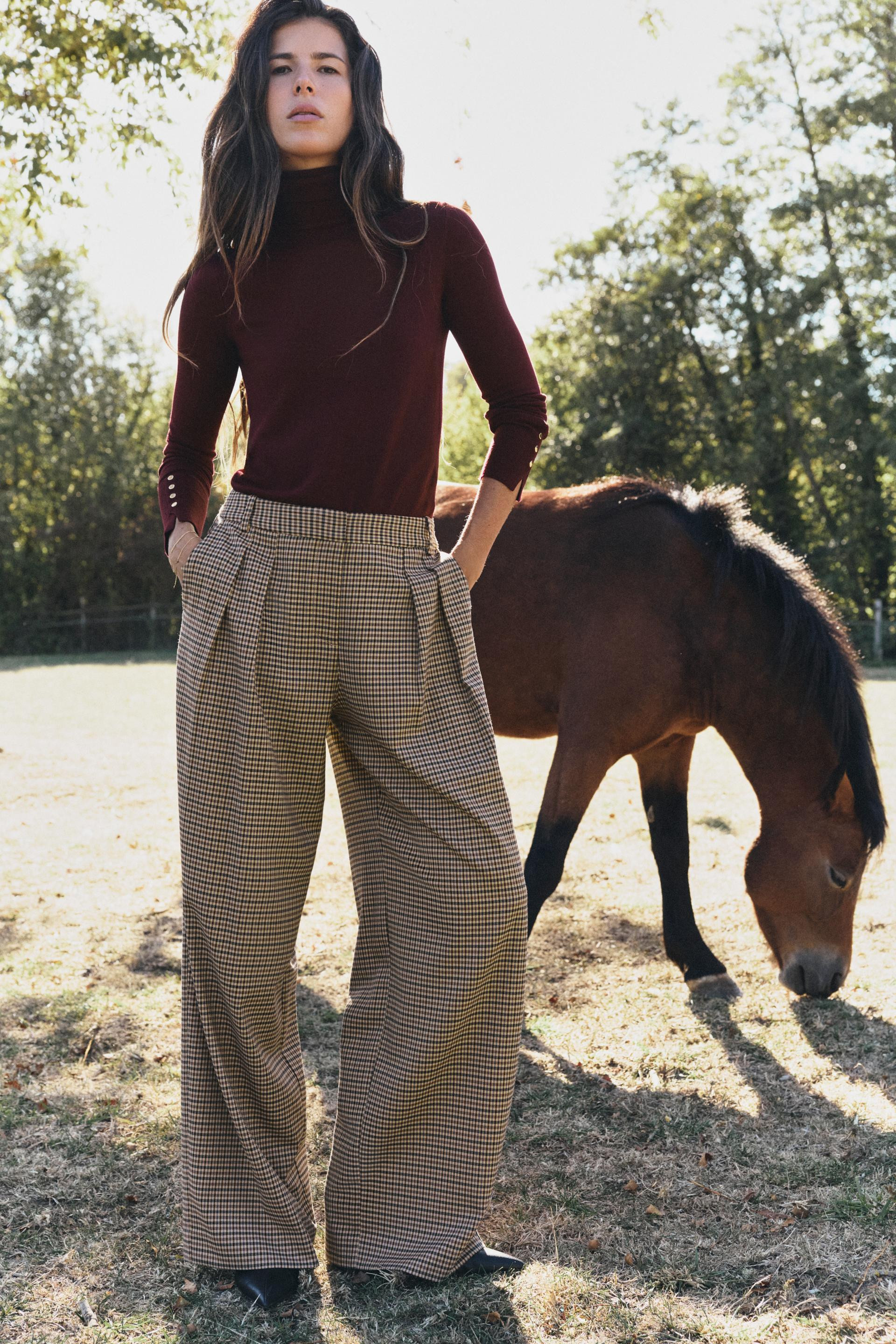 WIDE-LEG HOUNDSTOOTH PANTS | Zara US