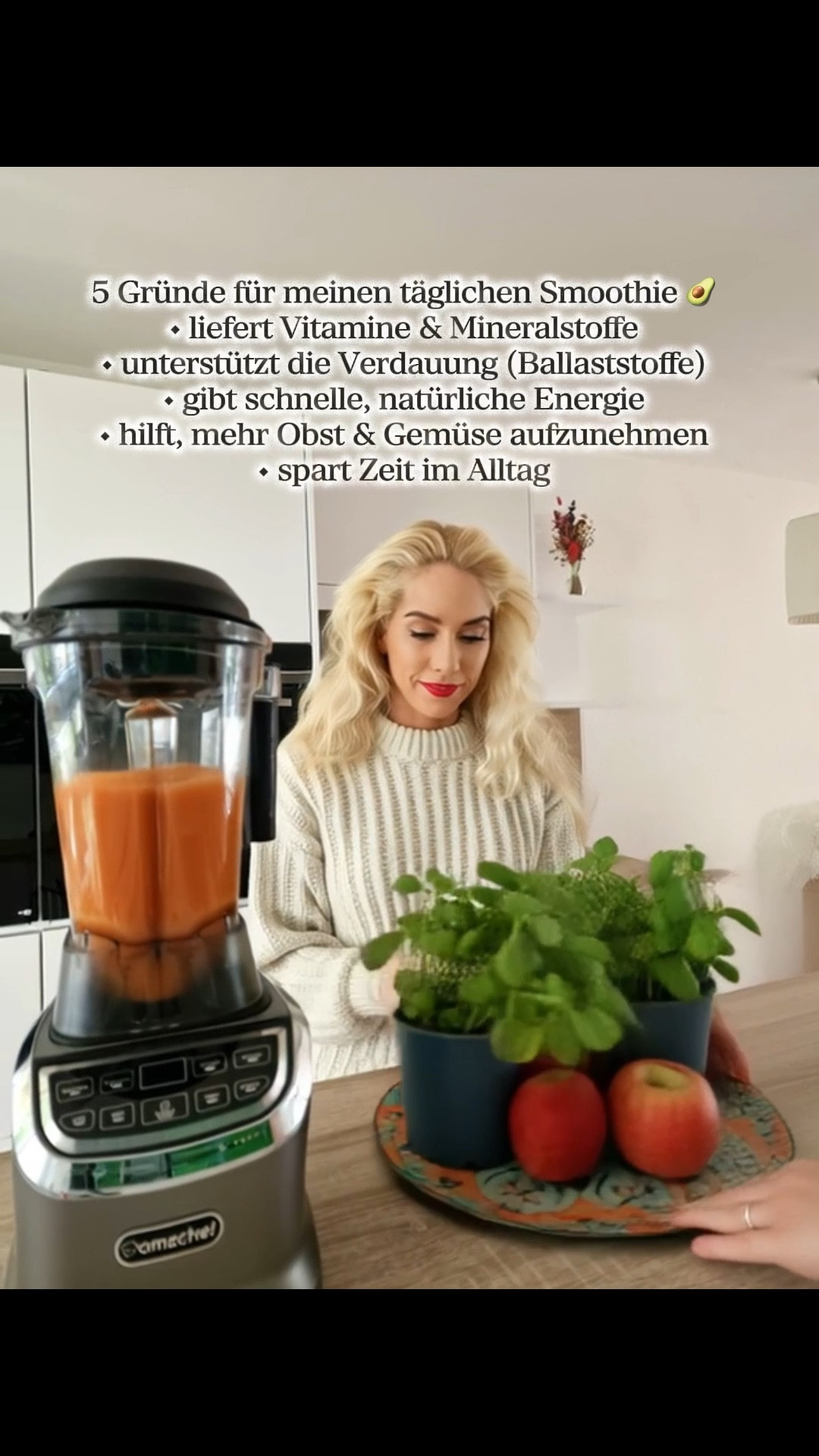 Back to routine / Zurück zur Routine 🥑
Mein täglicher Smoothie für Vitamine & Energie.
Smoothie Maker

5 Gründe für meinen täglichen Smoothie 🥑
• liefert Vitamine & Mineralstoffe
• unterstützt die Verdauung (Ballaststoffe)
• gibt schnelle, natürliche Energie
• hilft, mehr Obst & Gemüse aufzunehmen
• spart Zeit im Alltag

#smoothieliebe
#smoothieroutine
#gesundstart
#vitaminboost
#healthyhabits
#gesundundlecker
#morgensroutine


#LTKdeutschland #LTKsale #LTKwinter
