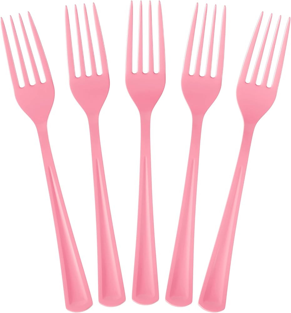 Disposable Pink Plastic Forks 100 Pcs - Heavy Duty Pink Plastic Disposable Cutlery - Pink Disposa... | Amazon (US)