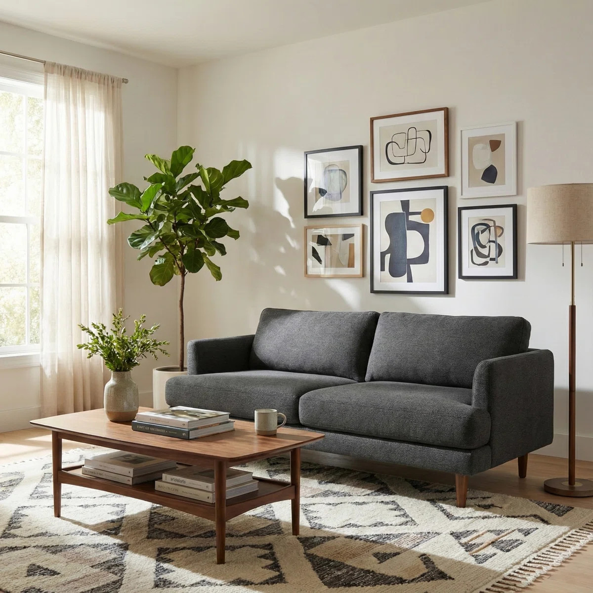 Livingston Woven-Blend Fabric Mid-Century Modern Sofa with Solid Wood Frame for Living Room | Wayfair North America