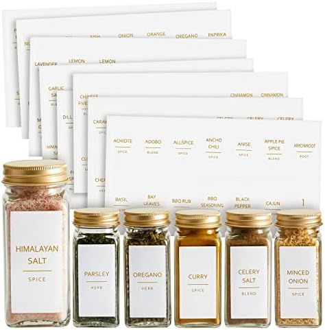 140 Pieces Gold Spice Jar Labels, Minimalist Preprinted All Caps Text on White Stickers for Seaso... | Amazon (US)