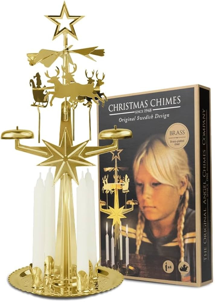 Original Swedish Christmas Chimes, Carousel and 4 Candles – Scandinavian Spinning Festive Chime... | Amazon (US)