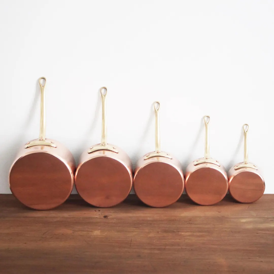 Vintage French Copper Pots Pans Saucepans With Brass Handles Set of 5 Stamped Villedieu-les-poêl... | Etsy (US)