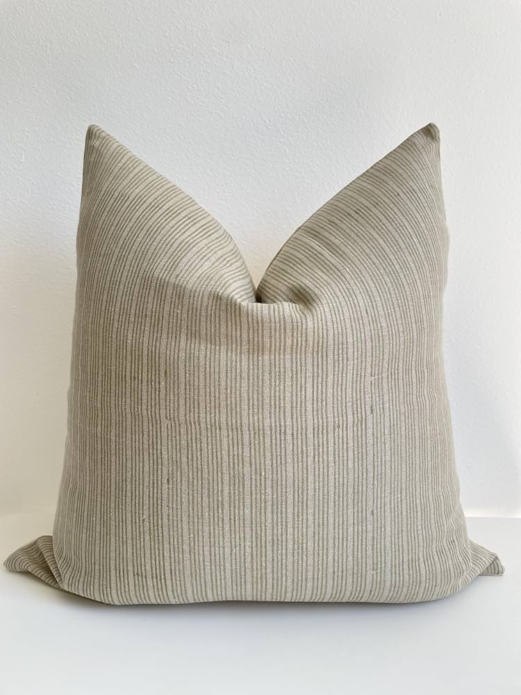 Hand Block Print Pure Linen Throw Pillow Cover: Handmade Vintage Cushion Cover (Theo) (22x22) | Amazon (US)