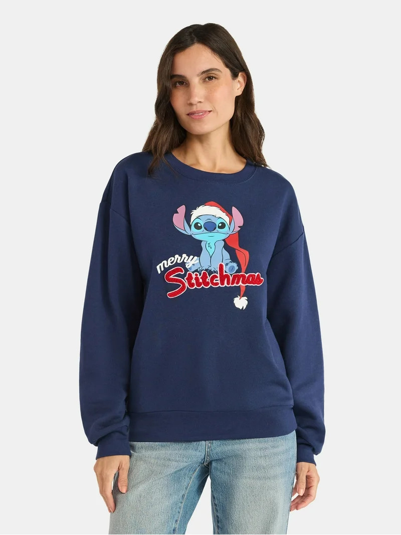 Disney Stitch Women’s Christmas Graphic Sweatshirt with Long Sleeves, Sizes XS-XXL | Walmart (US)