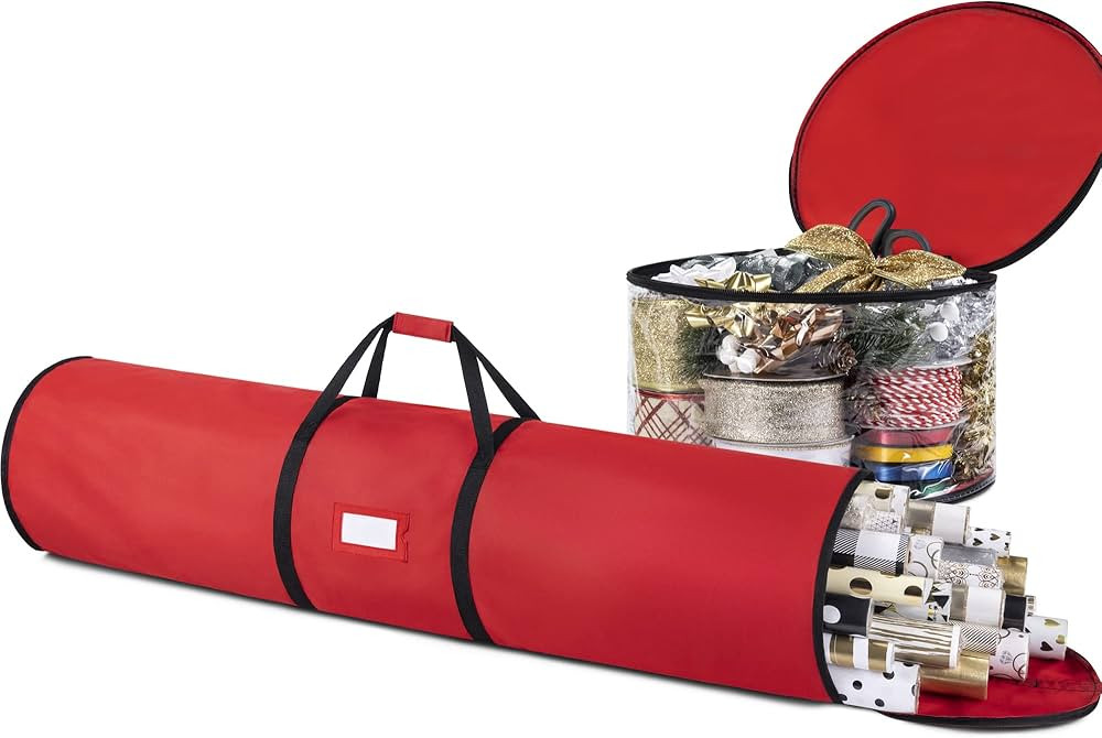 Zober Wrapping Paper Storage Containers w/ Ribbon Holder - 42 Inch Gift Wrapping Organizer Storag... | Amazon (US)