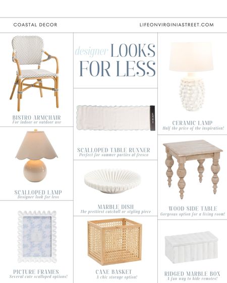 Lots of cute new designer look for less home decor finds as TJ Maxx right now! Loving this outdoor bistro chair, scalloped table runner, reclaimed pine side table, scalloped lamp, cane crate, scalloped picture frame, wavy marble dish, sweater knit lamp and more!
.
#ltkhome #ltksalealert #ltksalealert #ltkfindsunder50 #ltkfindsunder100 #ltkstyletip #ltkseasonal

#LTKSaleAlert #LTKHome #LTKFindsUnder50