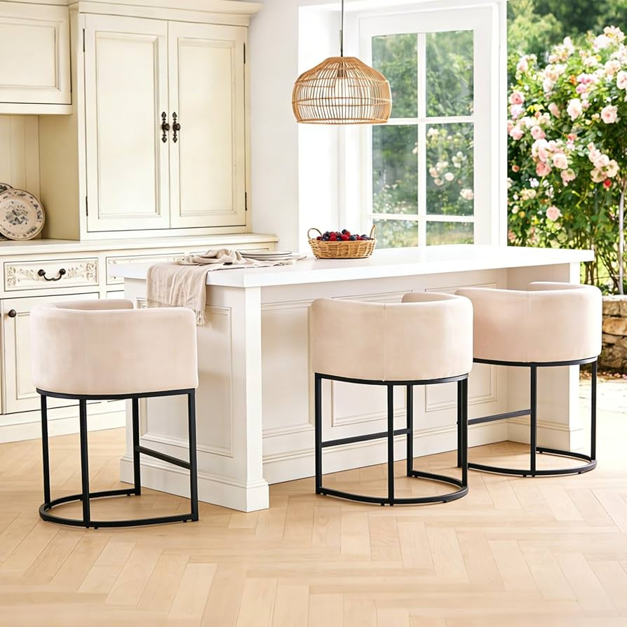 ClinQ 26" H Counter Height Bar Stools Set of 3, Modern Barrel Counter Stools with Backrest and Ar... | Amazon (US)
