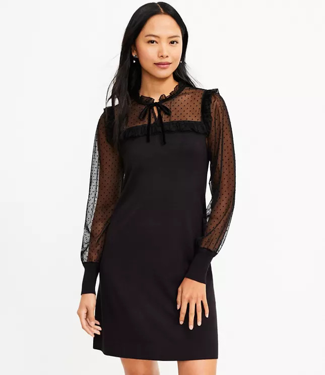 Velvet Dot Mixed Media Sweater Dress | LOFT