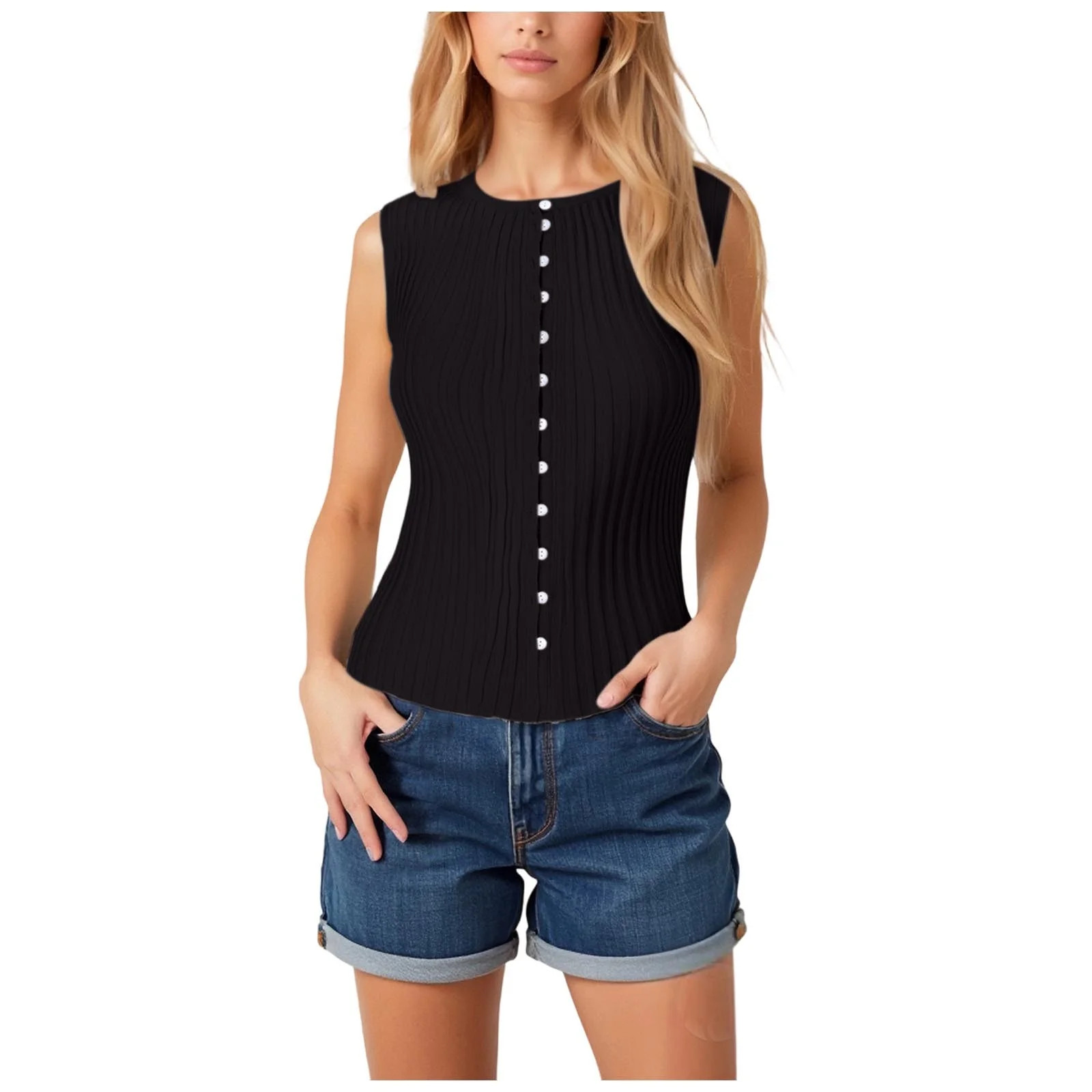 2025 Womens Going Out Tops Summer Button Down Ribbed Tank Shirts Cropped Cute Y2k Vest Tops Fashi... | Walmart (US)