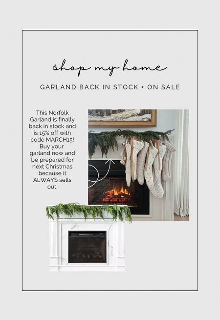 Norfolk pine garland is back in stock and 15% off with code MARCH15! It always sells out before Christmas so get yours now  

#LTKhome #LTKsalealert #LTKSeasonal