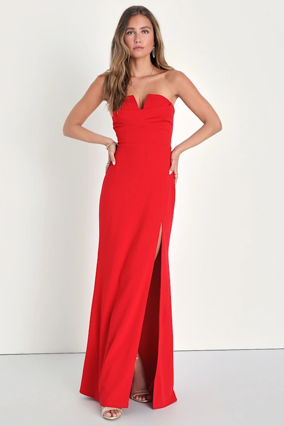 Effortless Radiance Red Strapless Mermaid Maxi Dress | Lulus (US)